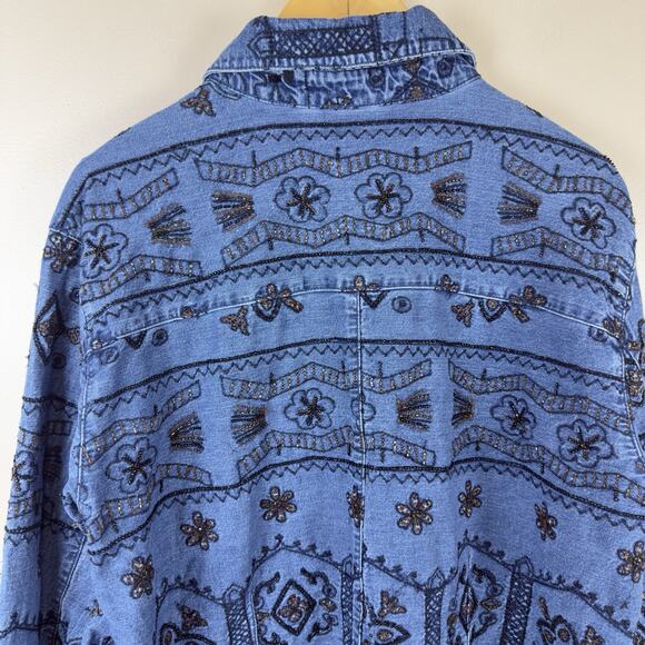 Chico’s Design Embellished Denim Jacket Size 3 Women Beaded Embroidered - Picture 7 of 14